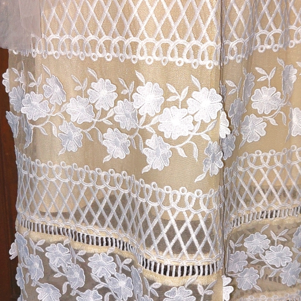Bohemian Beige Lace 3D Floral Maxi Dress Sz S - Picture 8 of 16